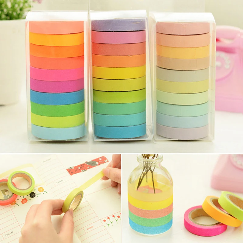 

10pcs/set Candy Color Rainbow Striped Dots Rolls Masking Washi Tape Decorative Scotch Tape Papelaria Label Masking Sticker tape
