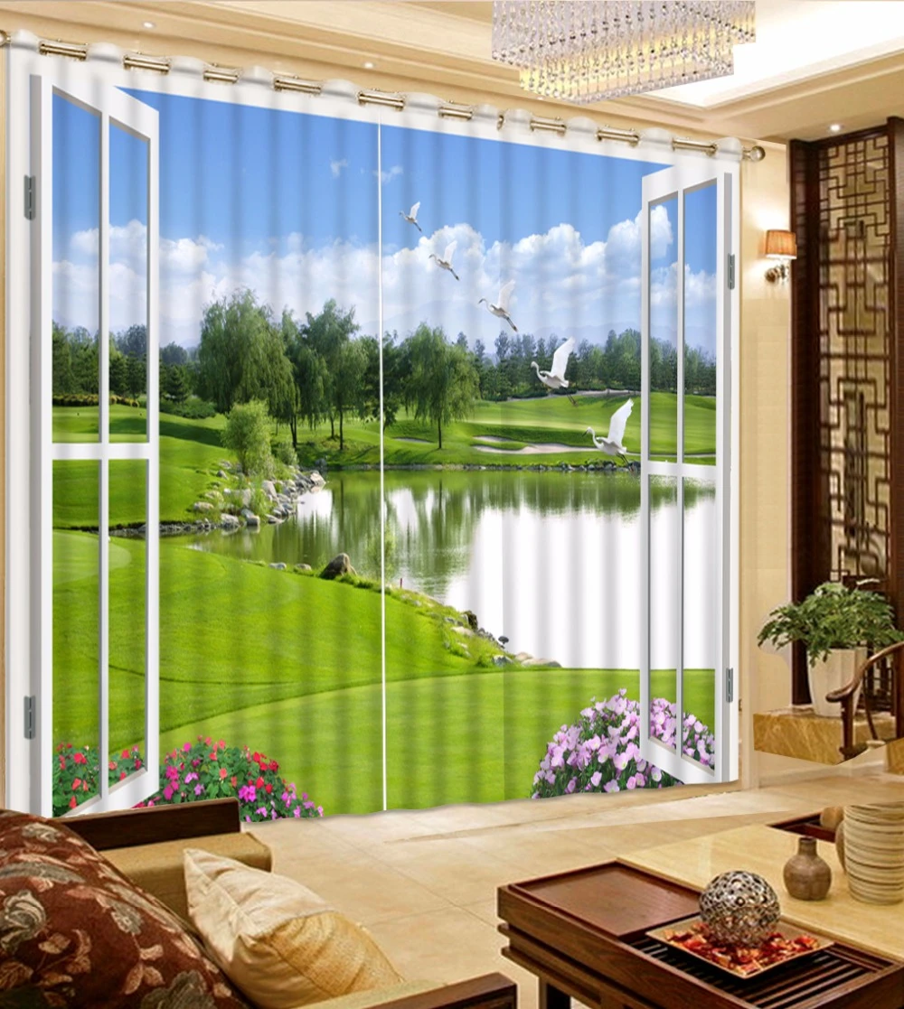 45 96 60 de descuento cortinas 3d hd realistas con paisaje de lago para dormitorio cortinas personalizadas con impresion de ventanas cortinas para