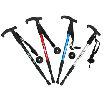

HOT Aluminum Alloy T-handle/Straight Grip Handle Cane Anti-Shock Trekking Hiking Walking Stick Collapsible Trekking Poles