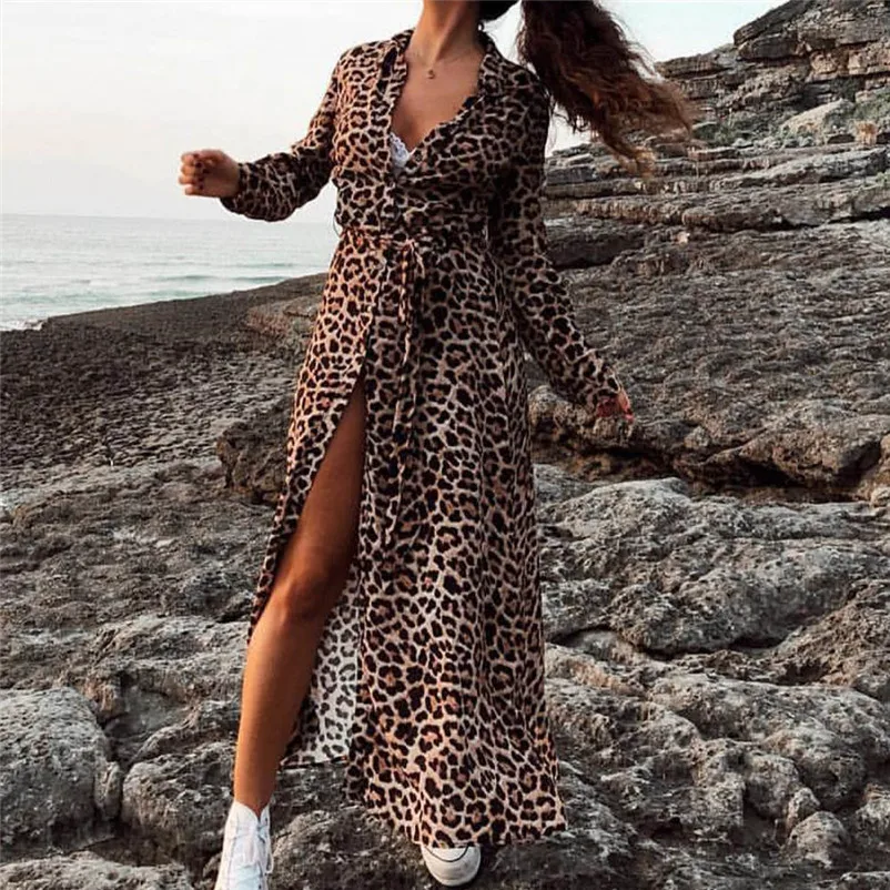 Fashion casual dress women autumn winter elegant dress Leopard Print Maxi Ladies Holiday Long Sleeve Dress vestidos S25#N (5)