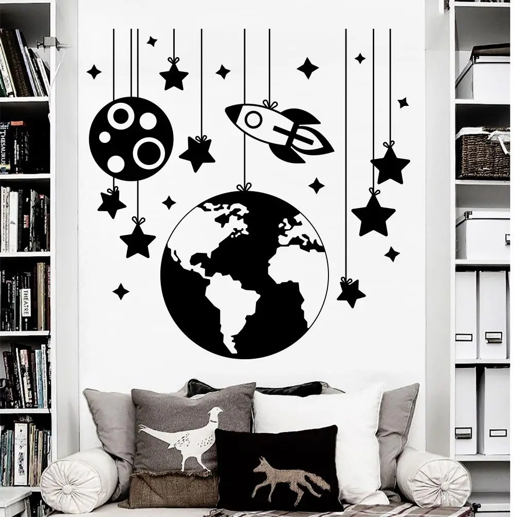 

Rocket Space Stars Earth Vinyl Wall Decal Boys Children's Room Bedroom Nursery Art Deco Mural ER60