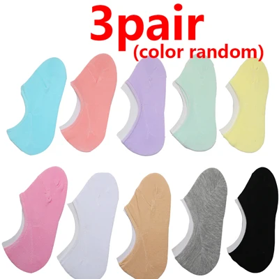 1/3/4Pairs Women Silicone Invisible Cotton Socks Slippers for Girls Summer Thin Boat Socks Non Slip Low Cut Ankle Sox Calcetines - Цвет: 3 Pair