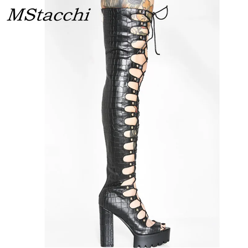 Mcacchi/ г. Женские летние сандали ботинки в европейском и американском стиле пикантные женские сапоги до колена с перекрестными ремешками женские ботинки на платформе