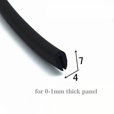 Rubber U Strip Edge Shield Encloser Bound Glass Metal Wood Panel Board Sheet for Cabinet Vehicle Thick 0.5mm- 10mm x 1m Black