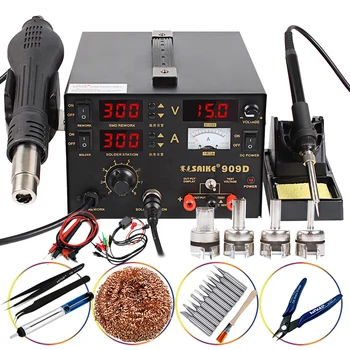 

SAIKE 909D Soldering Station Heat Gun Desoldering Station Power Multi-Function 3 in 1 Constant Temperature Soldering Iron