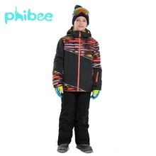 Phibee/лыжный костюм; одежда для маленьких мальчиков; теплые водонепроницаемые ветрозащитные комплекты для сноуборда; зимняя куртка; детская одежда; одежда для детей