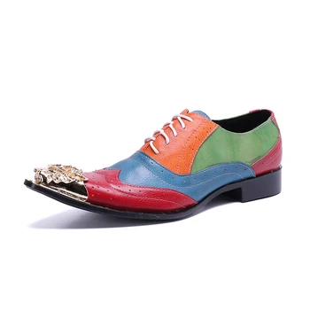 

2019 New colorful pointed toe dress shoes men's increased breathable business men's belt British gold pointed toe wedding Shoes