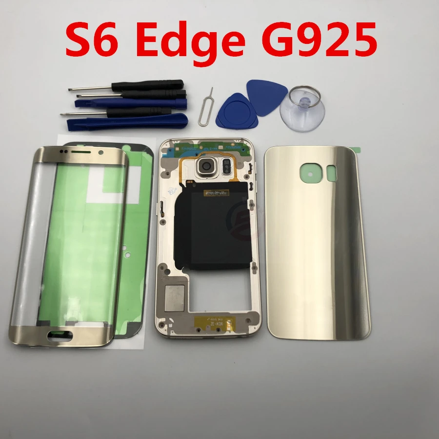 S6 Edge полный корпус чехол для samsung Galaxy S6 Edge G925F G925 SM-G925F крышка батареи+ средняя рамка+ передняя стеклянная линза