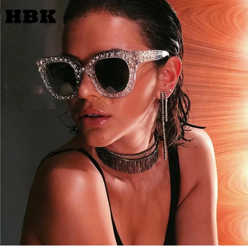 HBK новые модные солнцезащитные очки кошачий глаз винтажные Ретро Женские Звездные брендовые дизайнерские солнцезащитные очки с бриллиантами Женские черные Оттенки UV400