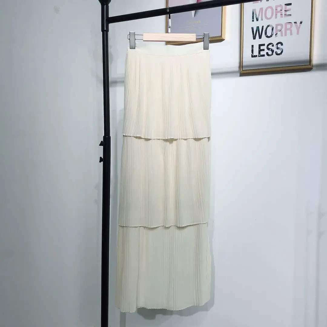 Новая гофрированная Макси-юбка с высокой талией, тянущаяся шифоновая мусульманская полуюбка мусульманская одежда для Дубай, мусульманская женская Многоуровневая длинная юбка