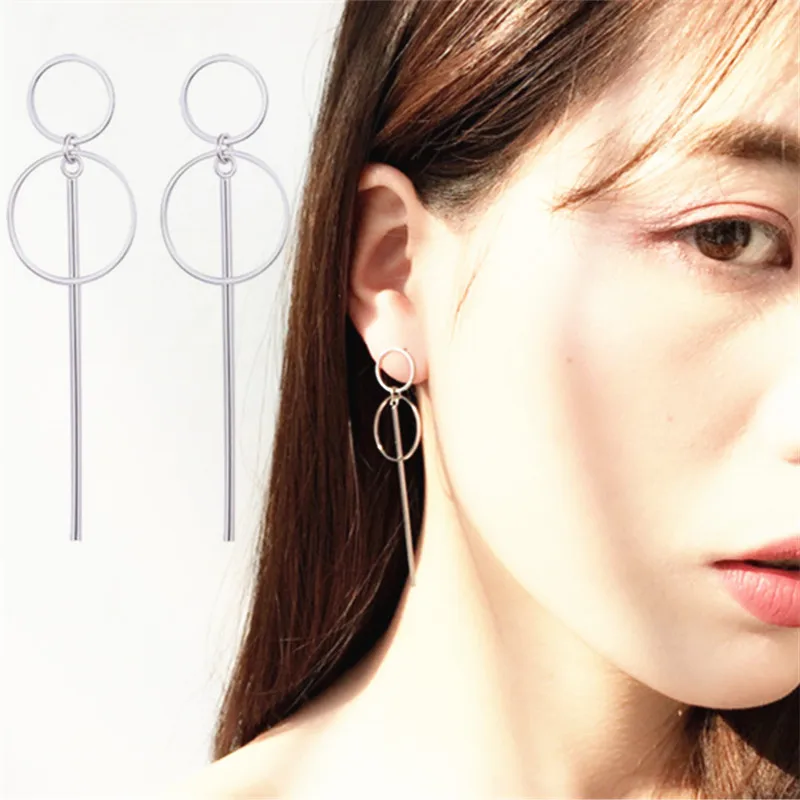 

KPOP DNA Korean V Size of Circle Long Earrings Style Female Simple Geometric Silver Earrings for Women and men Pretty Jewelry