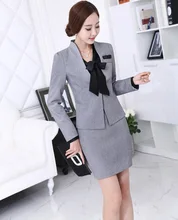 New Professional Business Women Suits Novelty Grey 2015 Autumn Winter Jakctes And Skirt Female Ladies Office