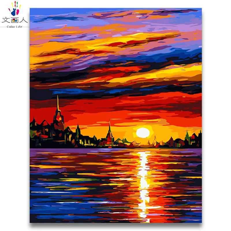 

abstract seascape sunrise series painting coloring drawing by numbers with kits on canvas artwork hand-painted colorful picture