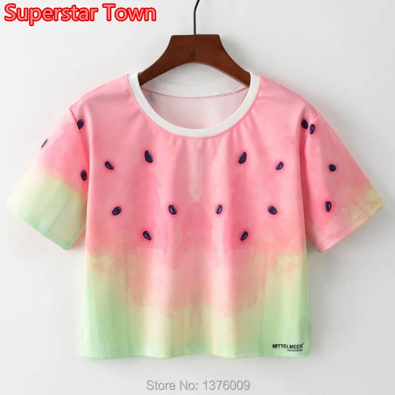 

Summer Female T Shirt Fashion New Watermelon Print Harajuku Student Tops Casual Short Style Ladies Student Shirts Lolita Tee