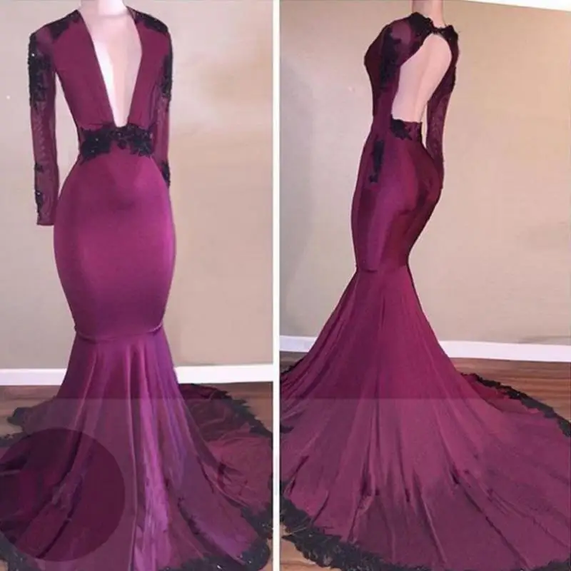 

Burgundy Mermaid Evening Dresses Long 2019 Sukienka Dluga Deep V Neck African Black Girls Women Fajas Colombianas Prom Gowns