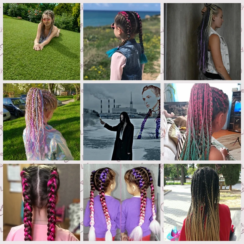 Merisi Hair Jumbo Braiding Hair 24 Inch Ombre Kanekalon Synthetic Crochet Braids In Hair Extensions 100gpcs Pink Blue White  (6)