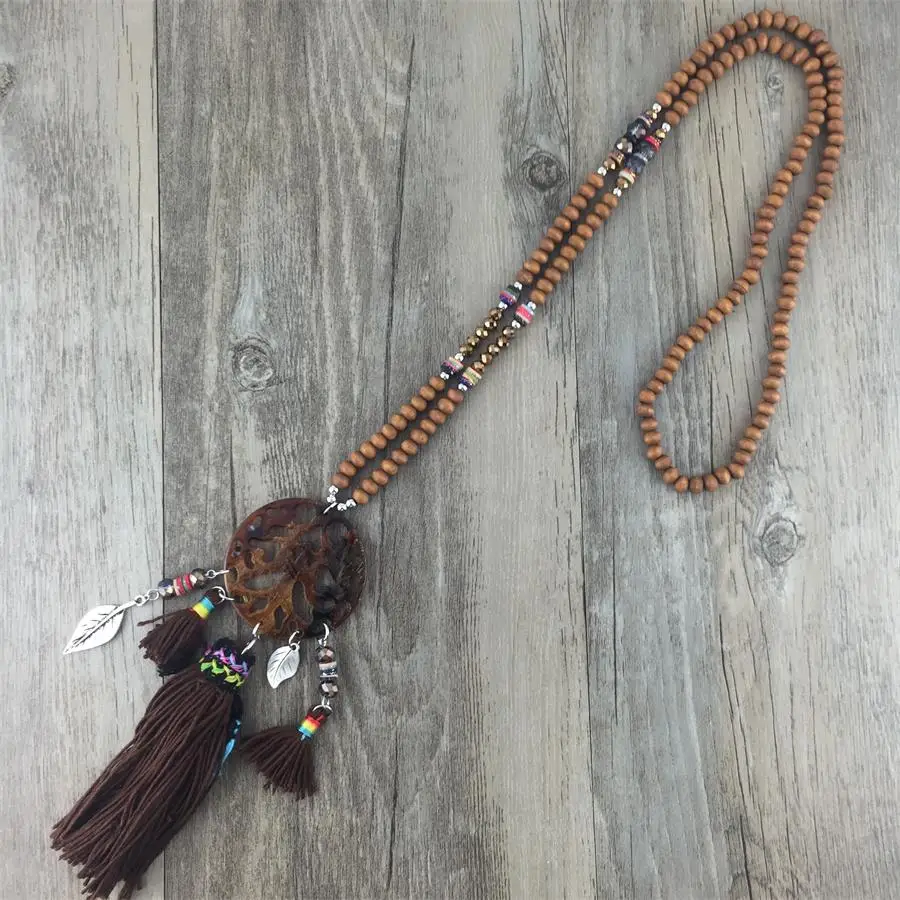 

Classic Ethnic Long Vintage Tassel Pendant Necklaces Bohemia Acrylic Hollow Statement Necklaces for Women Jewelry