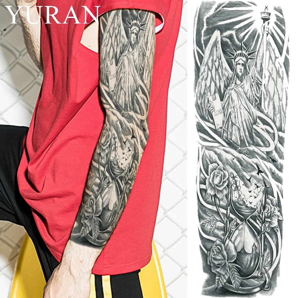 Tatouage Statue De La Liberté Tatouage temporaire Statue de la liberté noir Cool Stciekrs hommes tatouage  de transfert d'eau de bras complet femmes ailes de jambes faux tatouage  sablier | AliExpress