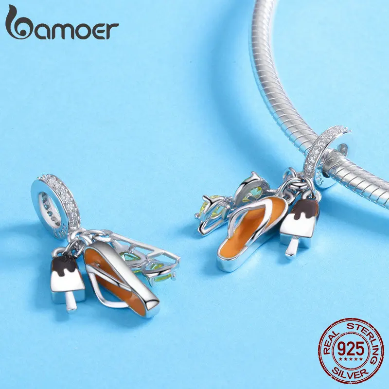 BAMOER Genuine 925 Sterling Silver Holiday Pendant Sunglasses Color Crystal Charms fit Women Bracelets jewelry Making SCC770