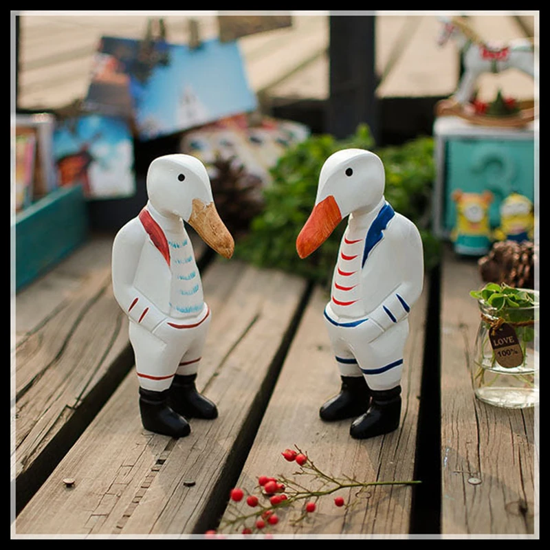 

Animal Decoration Statue Duck Figurines Home Decoration Accessories Wooden Ornaments Crafts 2 Pieces/set