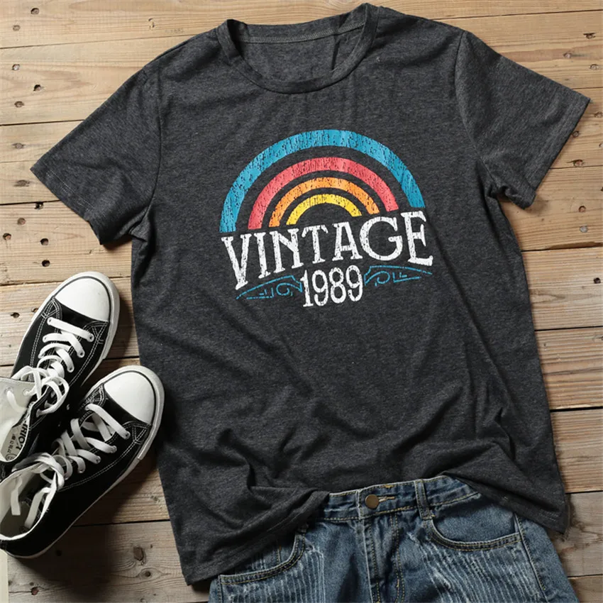 

Rainbow Print Tops Tee Women Fashion Gray T-shirt Female Loose Top Women Tees 2019 Summer New Stylish O-neck tee shirt Lady Tops