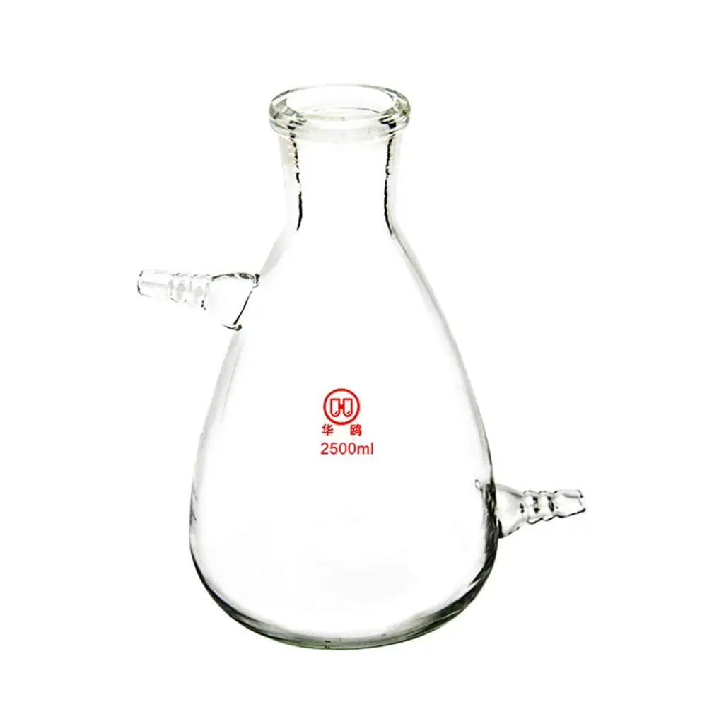 2500ml Glass Filtering Erlenmeyer Flask With Two Suction Vacuum Adapte 2.5l Filtration Vessel