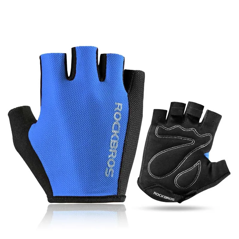 ROCKBROS Велоспортный против скольжения анти-пот Для мужчина женщина половины пальцев перчатки дышащие анти-шок спортивные перчатки MTB велосипедные перчатки - Цвет: BLUE3