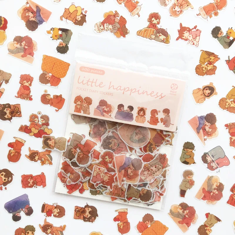 

100pcs/pack Cartoon Lover Boys Girls Decoration Scrapbooking Washi Sticker Kawaii Diy Diary Album Stationery Stickers