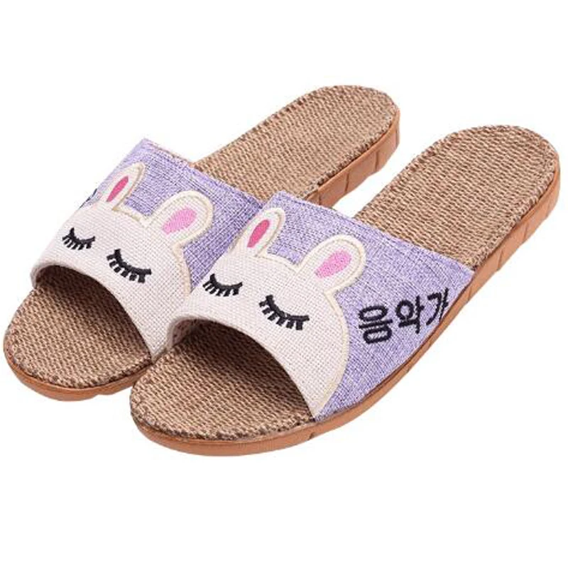 

Women's Cat Animal Slippers Indoor Breathable Home Linen Slippers Beach Flax Flip Flops Women Slides House Shoes Girls Sandals