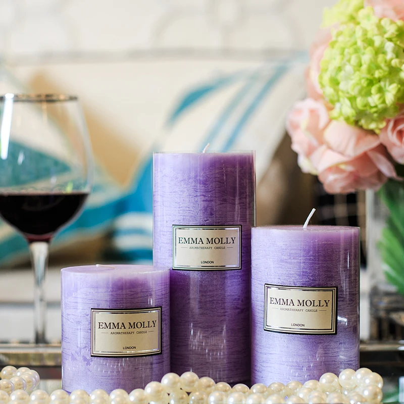 1set Scented Candles Romantic Purple Lavender Aromatherapy Pillar Candle Festival Candle Wedding