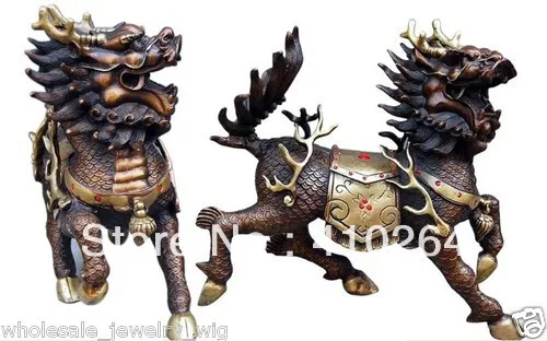 

Large Pair Chinese Unicorn Kylin bronze statue 10"High discount 30%
