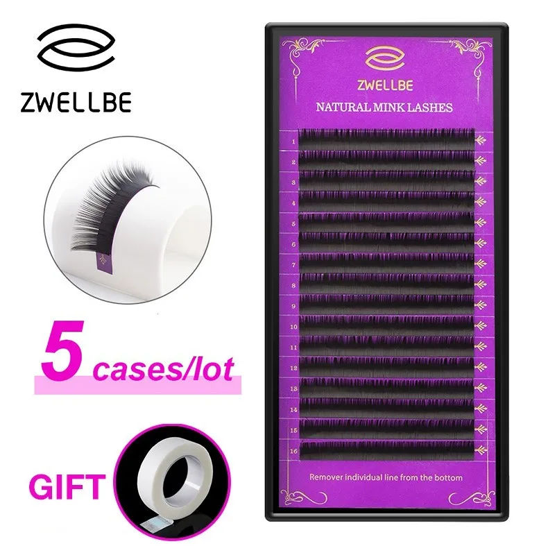 Zwellbe 5 чехлов/партия 8 ~ 15 мм микс натуральные Индивидуальные Наращивание ресниц 16