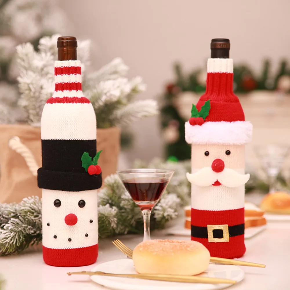 

Christmas Wine Bottle Cover Santa Claus Snowman Table Decoration Wine Bottle Wrapper Xmas Decoration for home Party Supplies