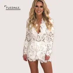 Fuedage 2017 Women Summer Outfit Lace Hollow Out Top Two Piece Suit Single Button Deep V Neck Sexy Mini Solid Shorts 2 Piece Set