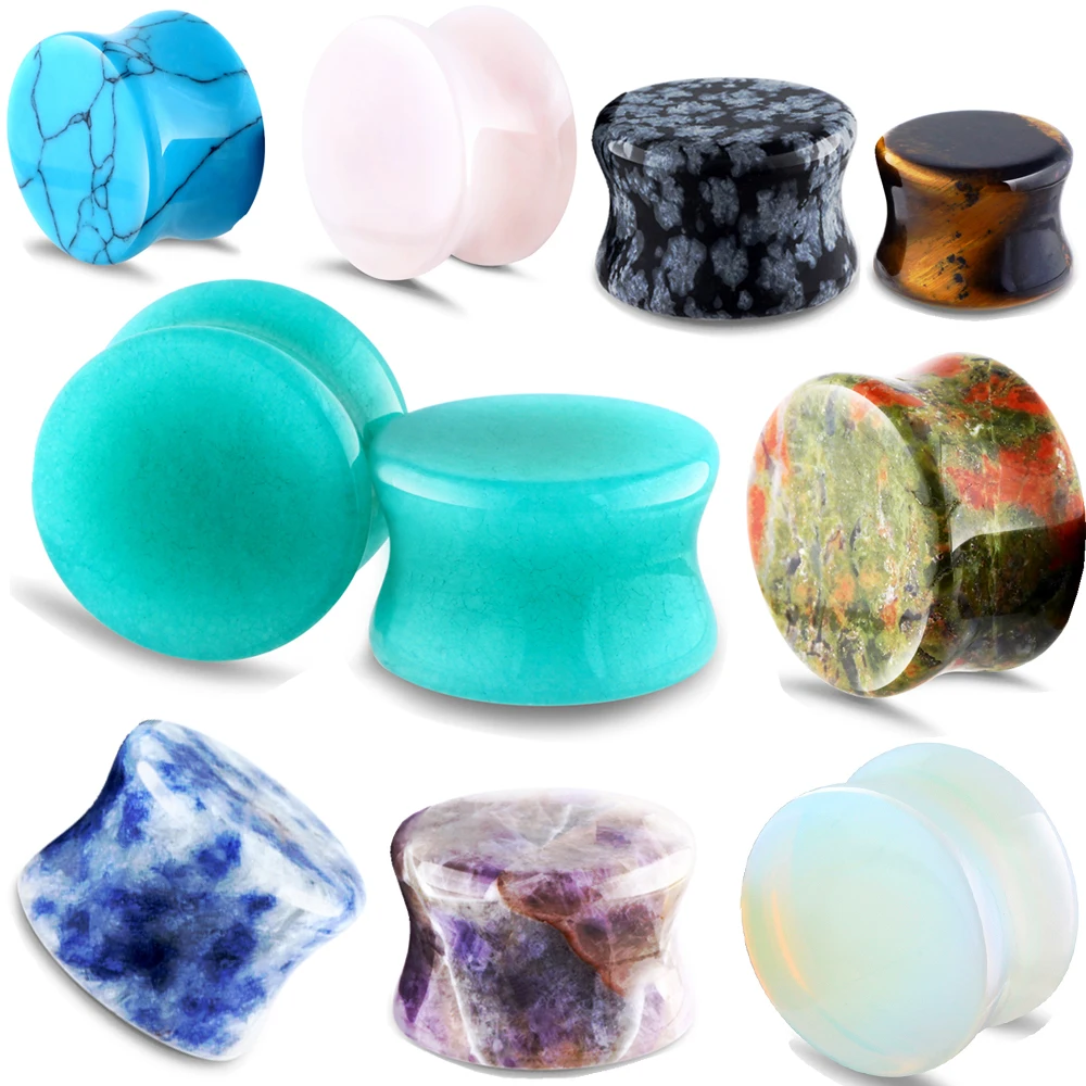 

TIANCIFBYJS 2pcs Organic Natural Stone Saddle Plug Tunnel Ear Gauge Earring Expander Lobe Stretcher Body Piercing Jewelry 6-16mm