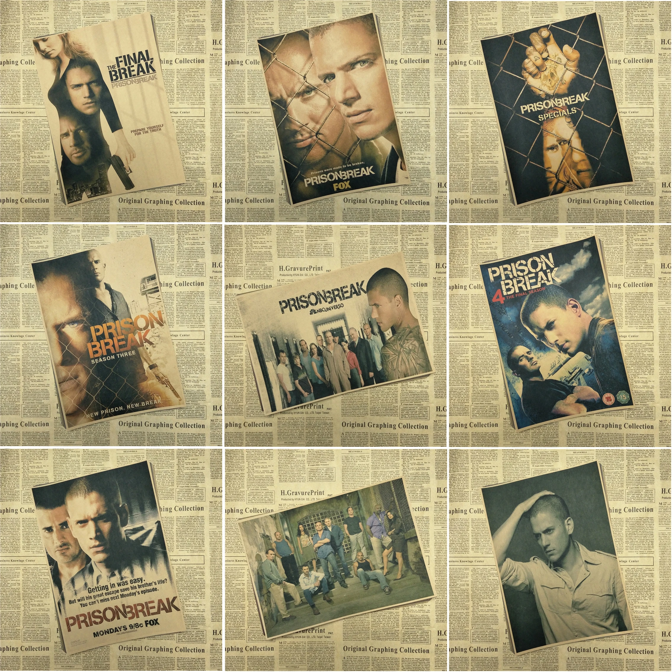 Prison Break Wentworth Miller American TV Series Home Furnishing decoration Kraft Movie Poster Drawing core Wall stickers Part 1 | Дом и сад