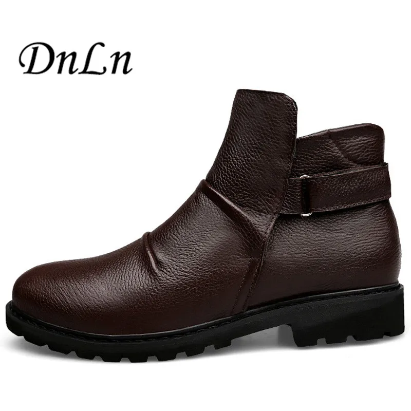 

Genuine Leather Men Ankle Boots With Fur 2018 Winter Warm Snow Boots Men Work Shoes Waterproof Footwear 32D50