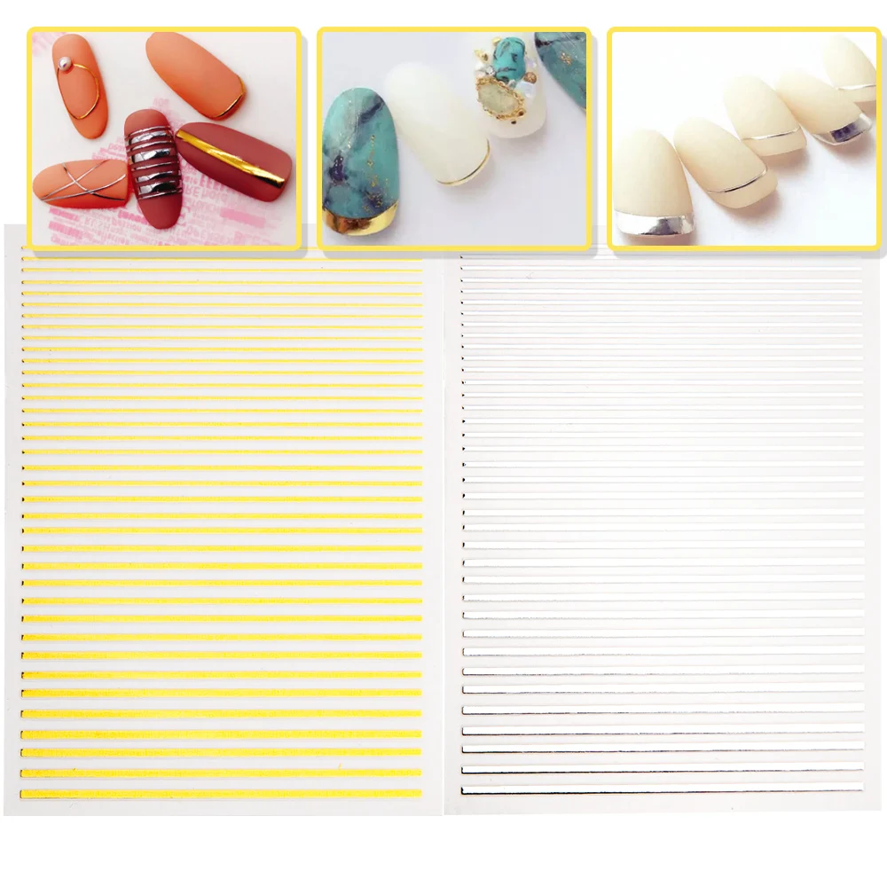

1 Piece Gold Silver 3D Nail Sticker Curve Stripe Lines Nail Stickers Metal StripTape Multi-size Nail Art Stickers Decals