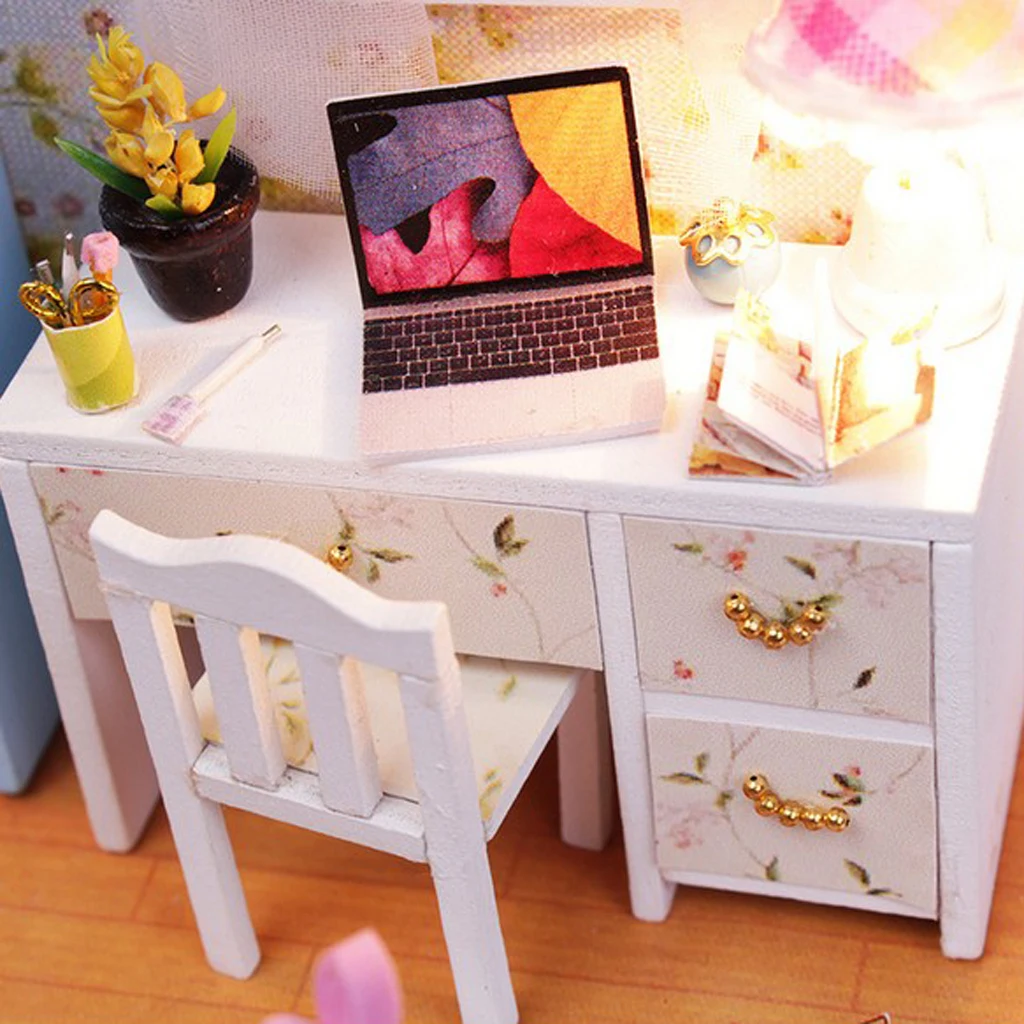 1:24 DIY Wood Dollhouse Handcrafts Miniature Project Kit LED Hand Control Light (With Dust Proof Cover) Kids Birthday Xmas Gift