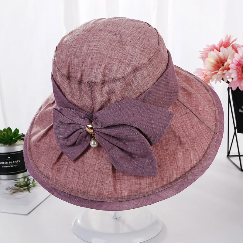 HT2240 Bucket Hats Big Bow Women Hats for Spring Summer Wide Brim Sun
