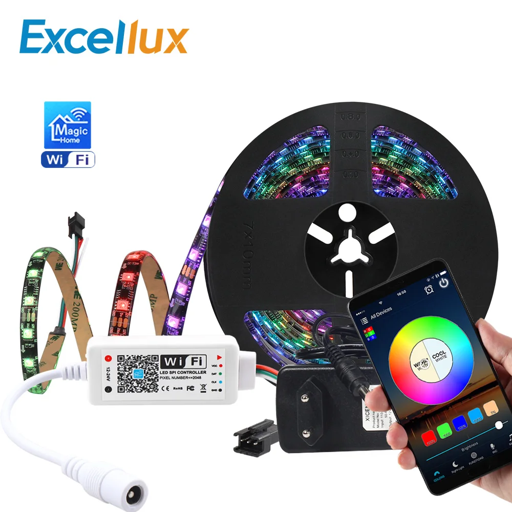 Светодиодная лента Magic Home WS2811 5050 RGB Wi Fi управление через приложение адресуемый
