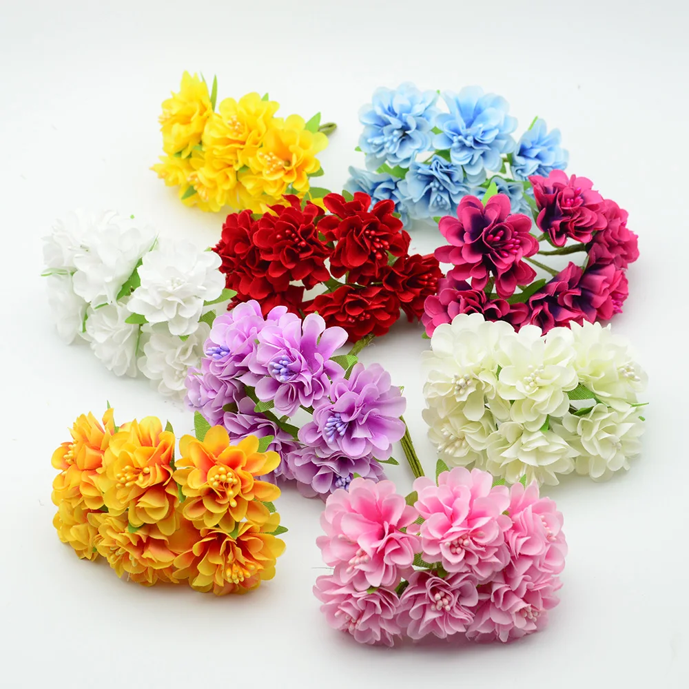 

6pcs Silk carnation christmas wreath decor for home wedding diy new Year gifts box fake daisy stamens Artificial flowers cheap