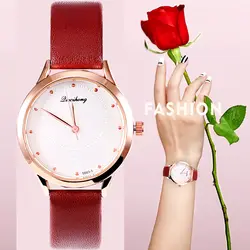 Horloge Dames для женщин модные Роскошные Кварцевые аналоговые кожа Нержавеющая сталь циферблат наручные часы красный PU для