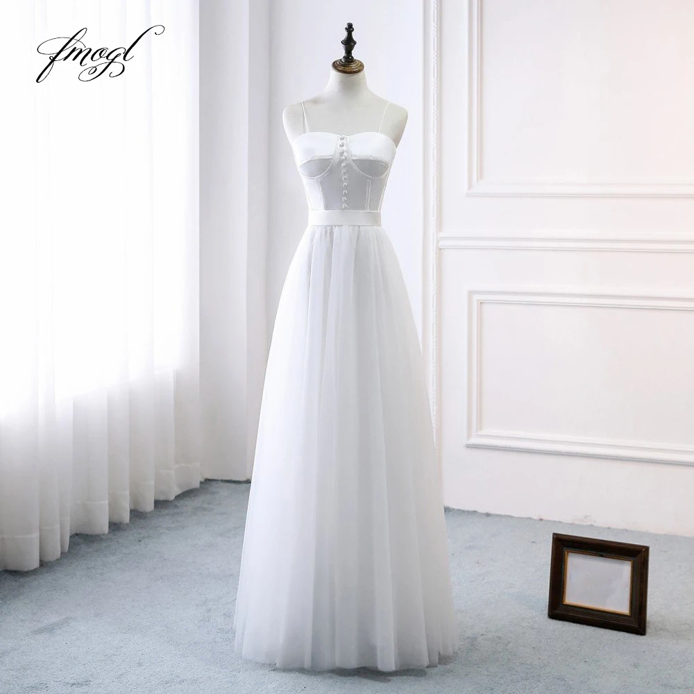 

Fmogl Sexy Strapless Beach Wedding Dresses 2019 Simple Spaghetti Straps Bride Gown Vestido De Noiva Plus Size