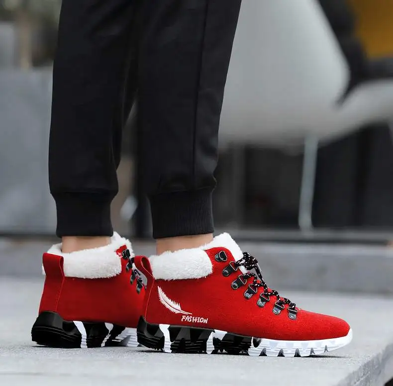 Зимние ботинки; мужская теплая Повседневная обувь; дышащие мужские теннисные туфли для взрослых; красные бархатные туфли; популярные Scarpe zapatos hombre Sapatos