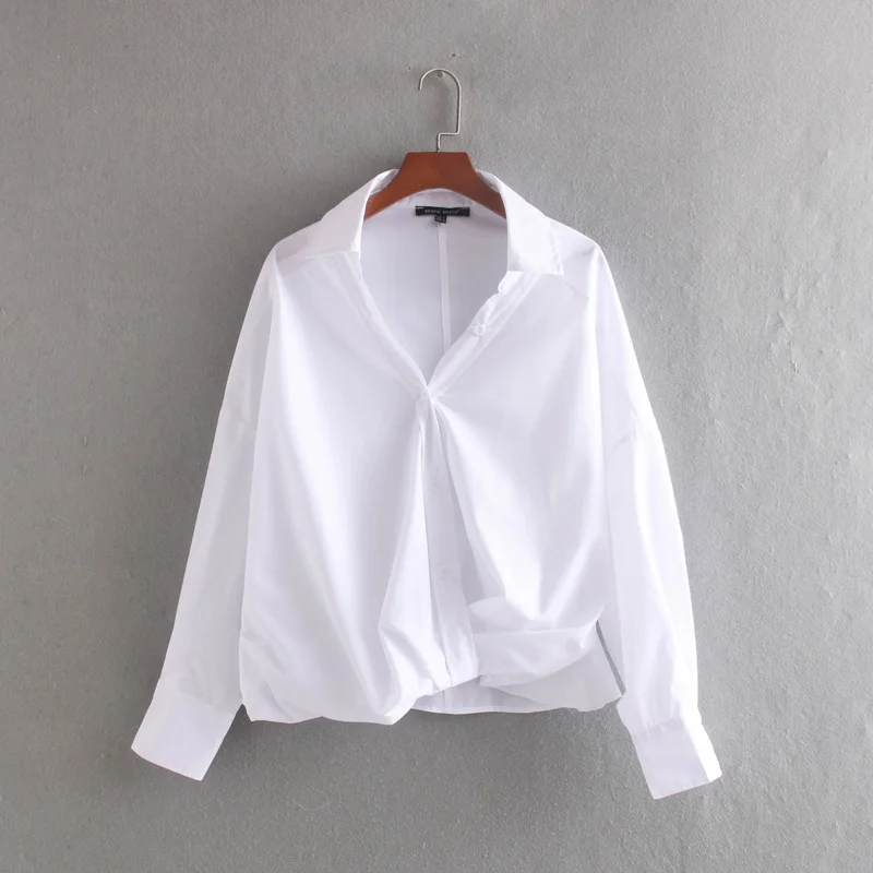 Tangada Женская шикарная белая блузка оверсайз с длинным рукавом и отложным воротником женские рубашки во французском стиле стильные женские топы CE153 - Цвет: Белый