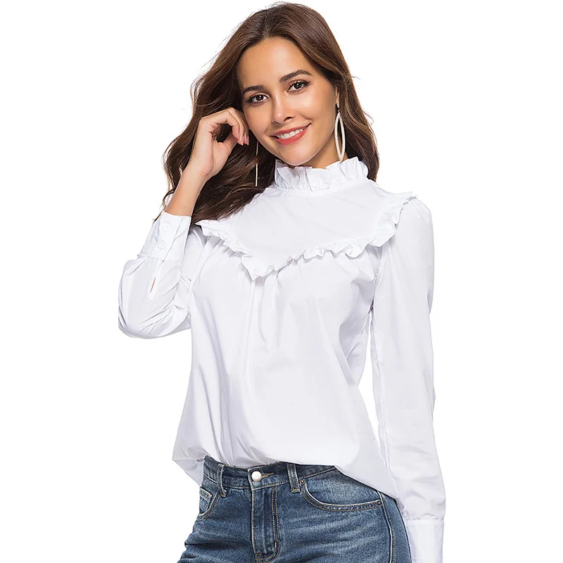 Women Ladies Casual Lace White shirt Long Sleeve Tops Blouse Womens ...