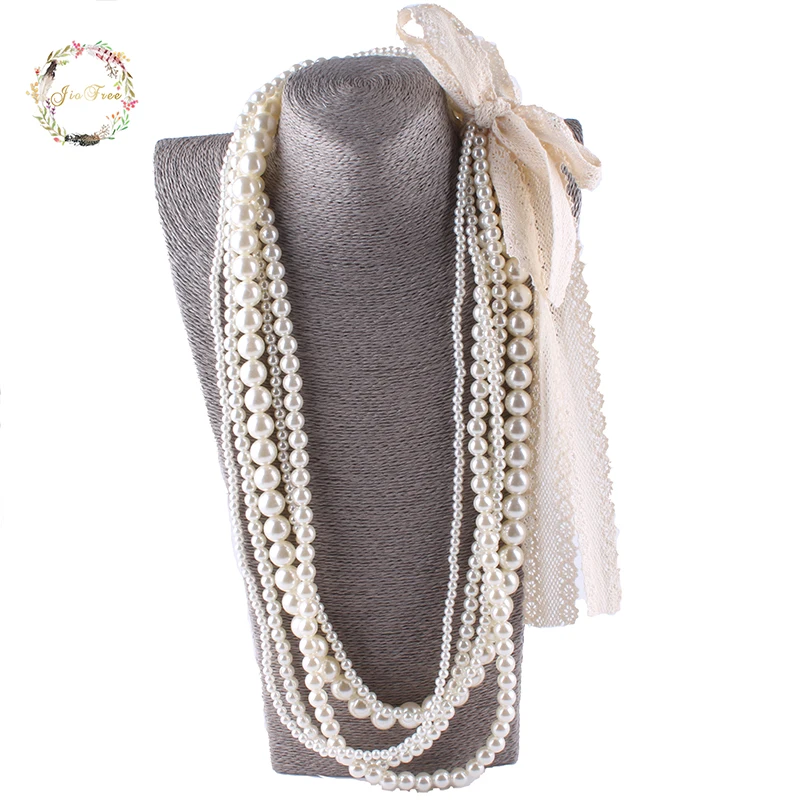 Preise JIOFREE große spitze Perlen Simulierte Perle Halskette multi layer halskette Aussage Halskette beliebte frauen Böhmisches partei schmuck