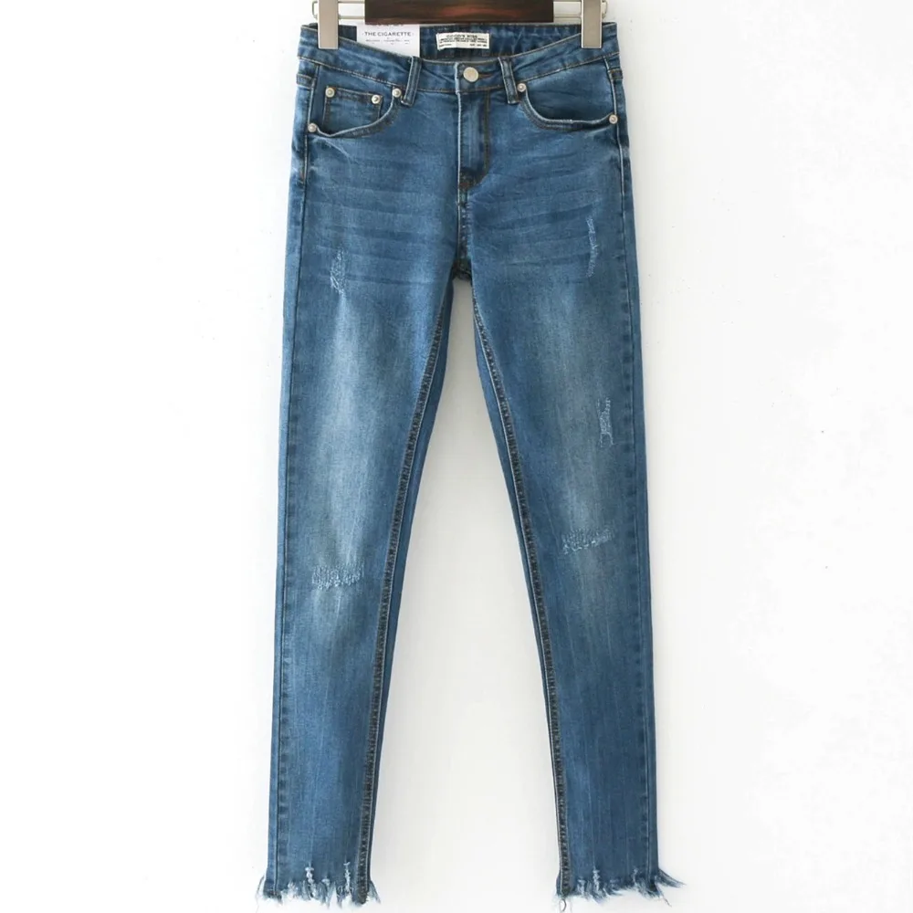 

2017 Fashion Women Skinny Jeans Burr Slim Stretch Mid Waist Denim Ankle-length Pencil Pants Casual Trousers Feminina
