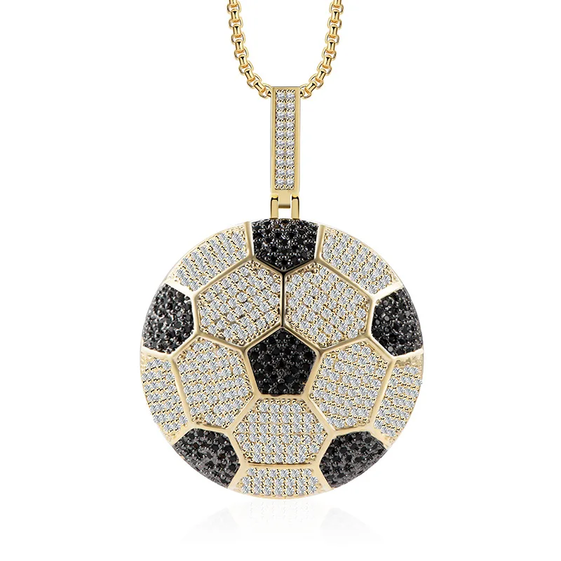 

Hip Hop Micro Paved Black Cubic Zirconia Bling Iced Out Football Pendants Necklace for Men Rapper Jewelry Gold Color